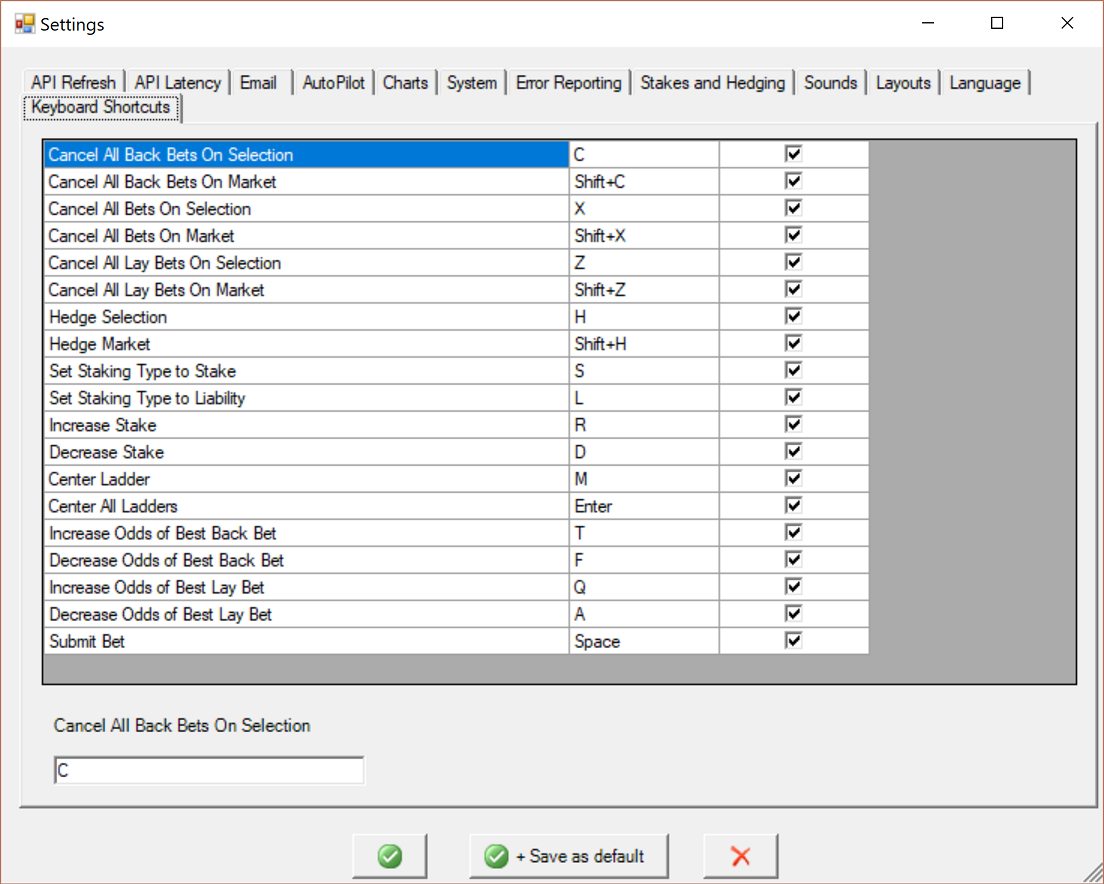 How to change the keyboard shortcut settings