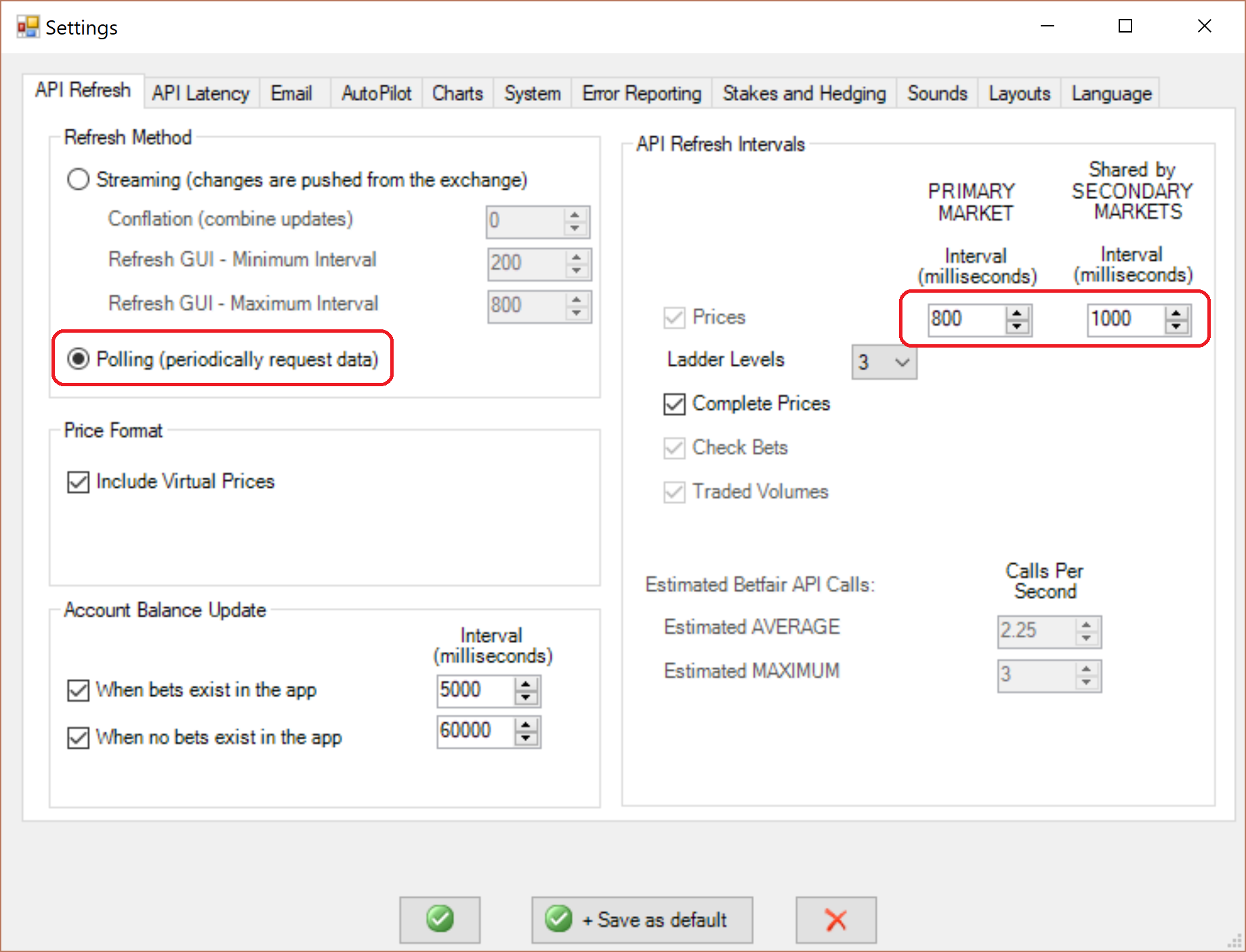 Polling Settings in Advanced Cymatic Trader Software