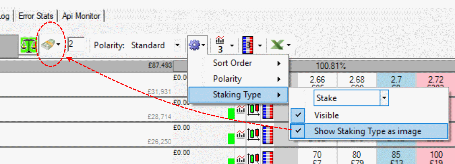 Showing the stake type as an image on the grid in Advanced Cymatic Trader